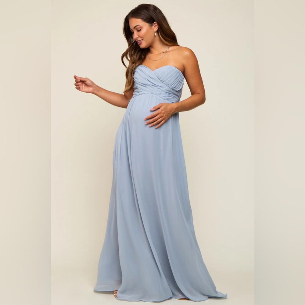 Pink Blush - Light Blue Sweetheart Convertible Chiffon Maternity Gown